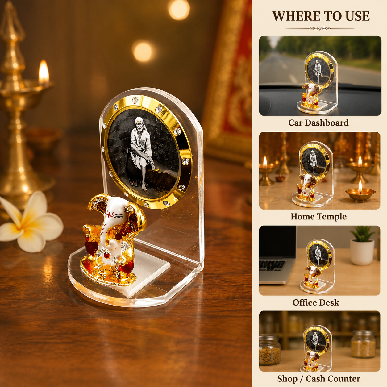 Shirdi Sai Baba & Lord Ganesha Car Dashboard Idol