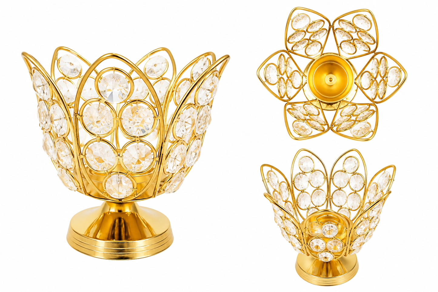 Crystal Lotus Diya | Brass | 4x4 Inch | Oil Lamp | Pooja Home Decor & Gifting
