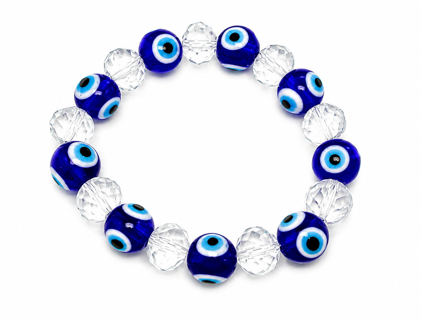 Evil Eye Wrist Bracelet | Blue & White | Elastic | Najar Dosh Protection | Stylish Devotional Jewellery