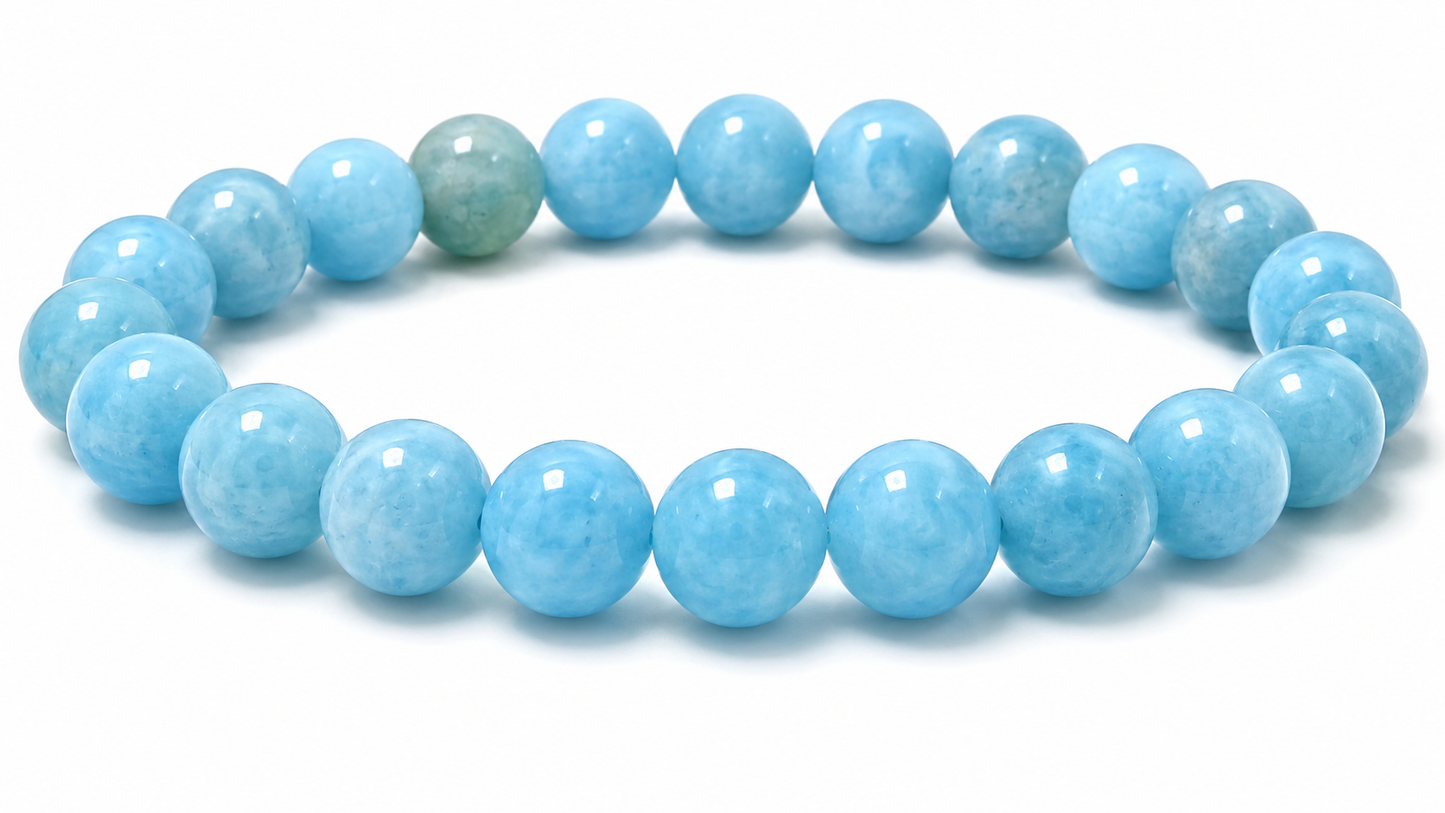 Natural Aquamarine Bracelet | Reiki Feng Shui | 23 Beads 8mm | Charged by Reiki Grand Master | 7 Chakra | Men & Women