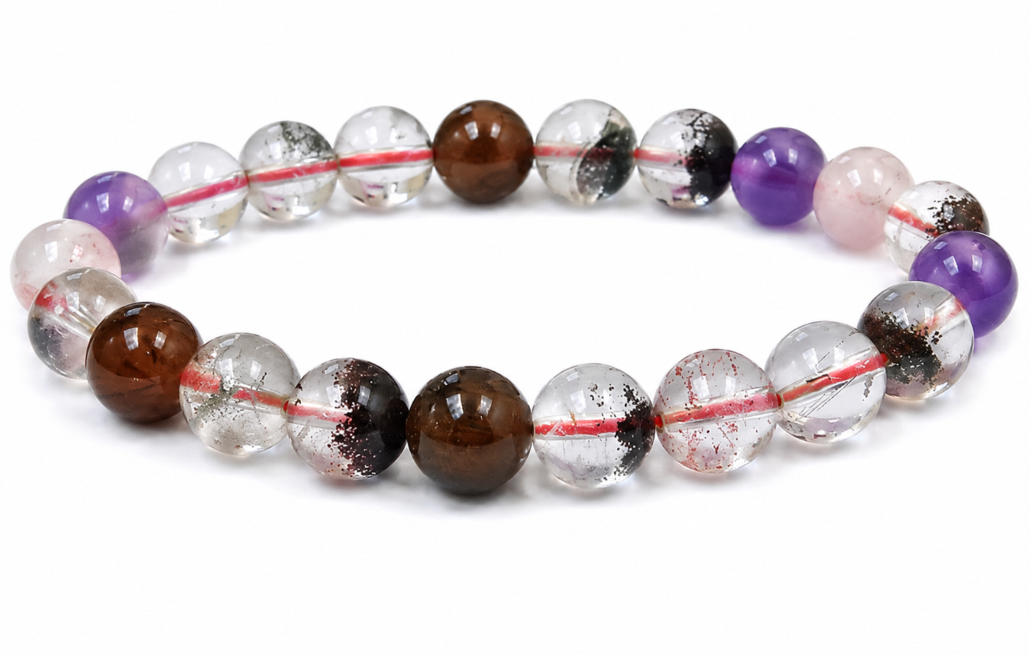 Natural Super Seven Bracelet | Reiki Feng Shui | 22 Beads 8mm | Charged by Reiki Grand Master | 7 Chakra | Men & Women