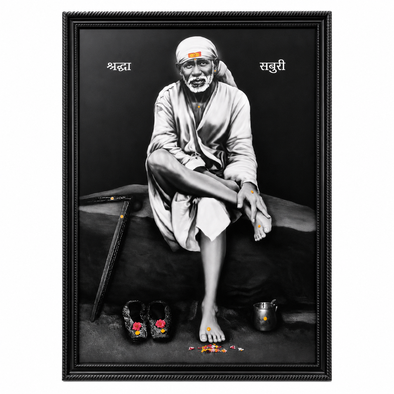 Original Shirdi Sai Baba Black & White Photo Frame - 8 x 10 Size