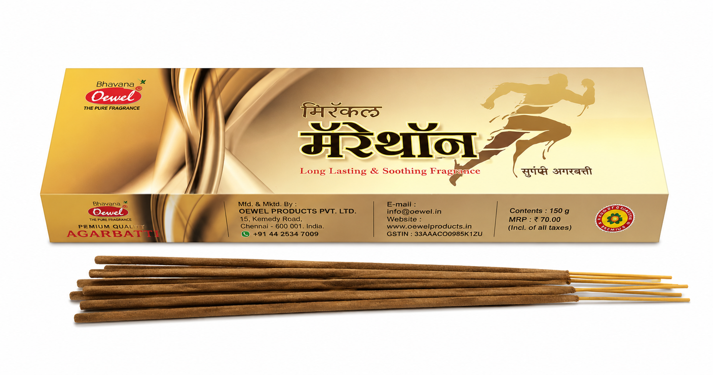 Oswal Miracle Marathon Premium Incense Sticks | 100 GM | Long Lasting | Natural Air Freshener | Pooja