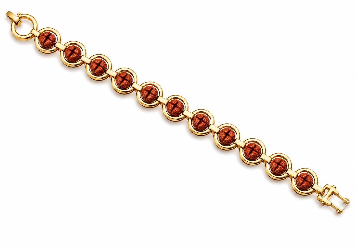 Rudraksha Brass Gold Bracelet | Alloy | 12mm Wide | Fold Over Clasp | 17g | Men & Women | Everyday Wear