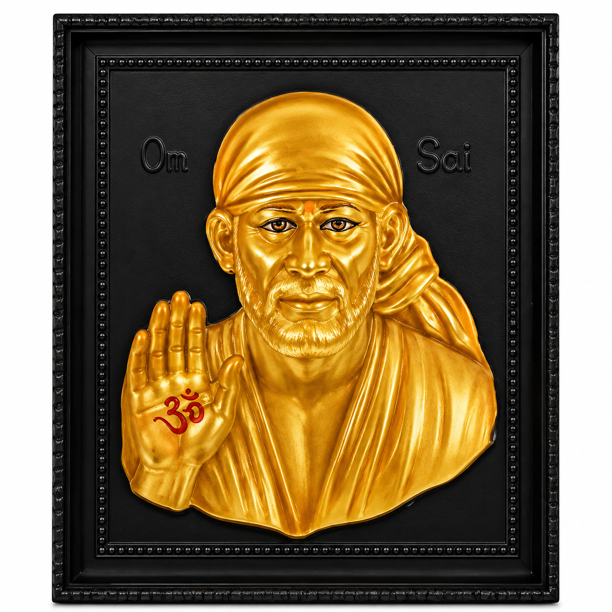 Sai Baba 3D Photo Frame | 8x10 Inch | Gold | Resin | Marble Pattern | Tabletop & Wall Mount | Modern Style | Home Decor & Gift