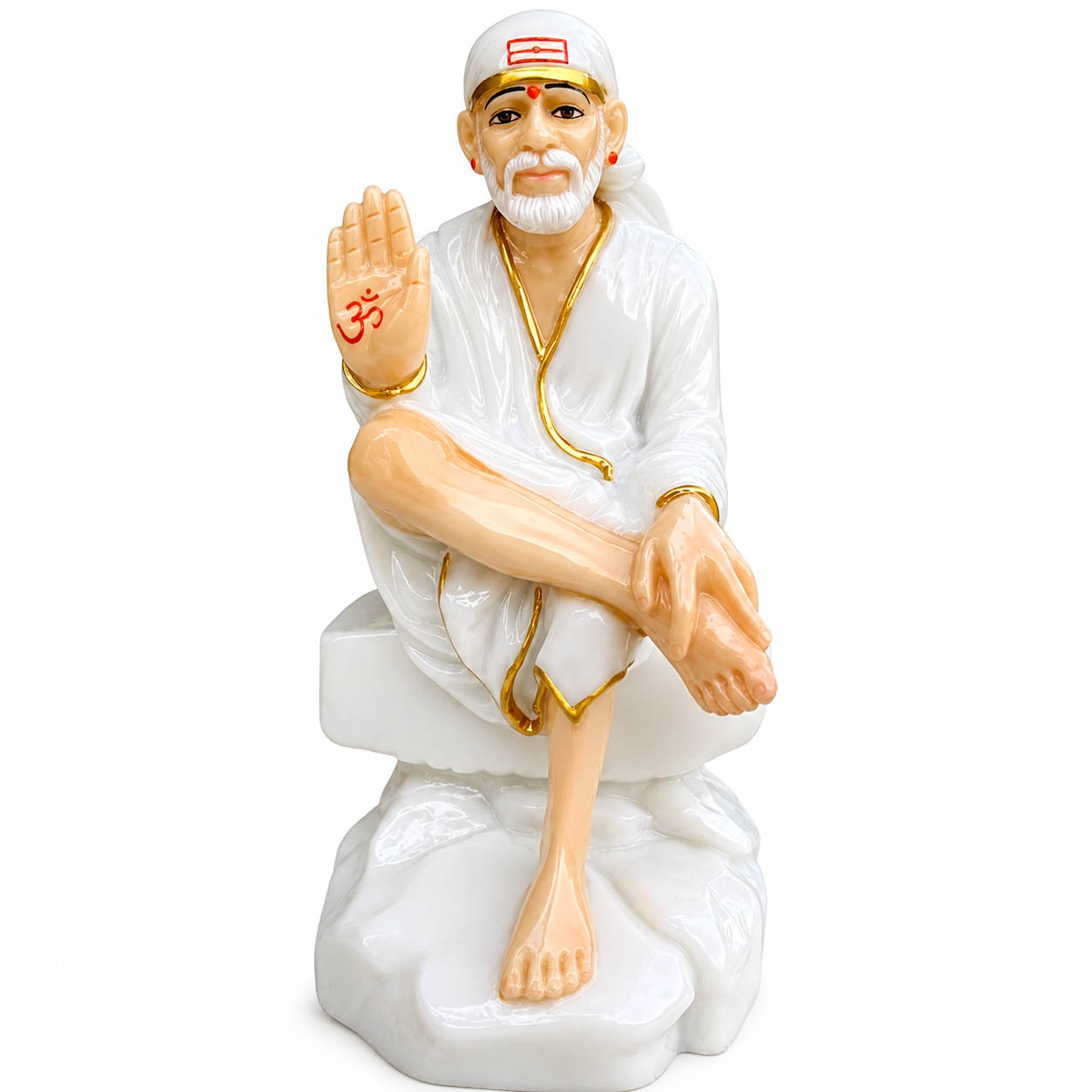 Sai Baba Ashirwad Murti | White | Italian Marble Dust | 4.5 Inch | Glossy | Home Office Pooja Decor
