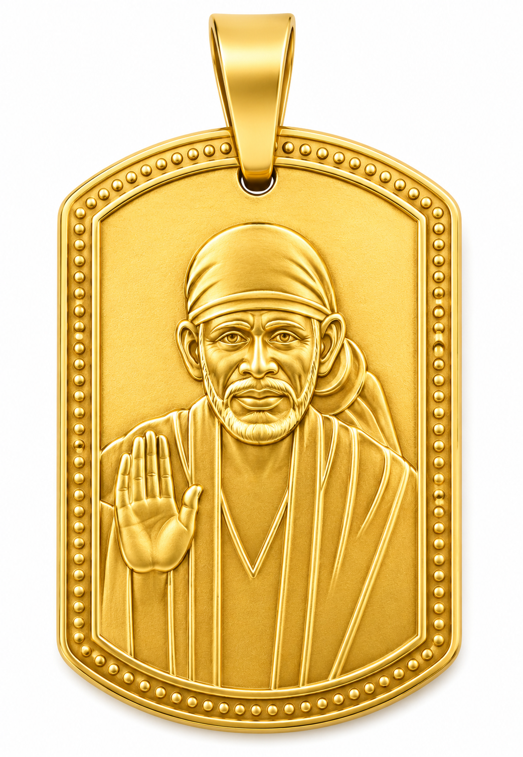 Sai Baba Big Pendant | 23x35mm | Brass Stainless Steel | Glossy Gold | Men & Women | Everyday Wear