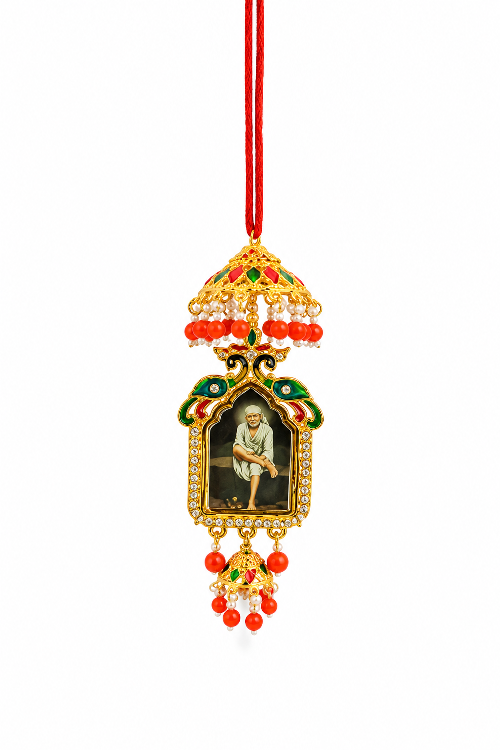 Sai Baba Car Hanger | Handmade | Red | Car Hanging Home Decor & Wall Hanging | Divine Protection
