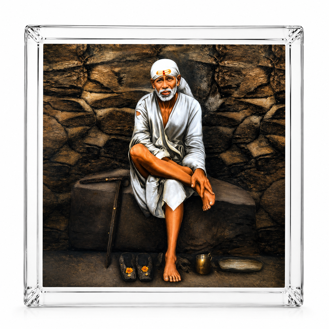 Sai Baba Dagad Colour Acrylic Figurine | Car Dashboard, Home & Office Décor | Antique Finish | 11x4x11cm | Multicolour