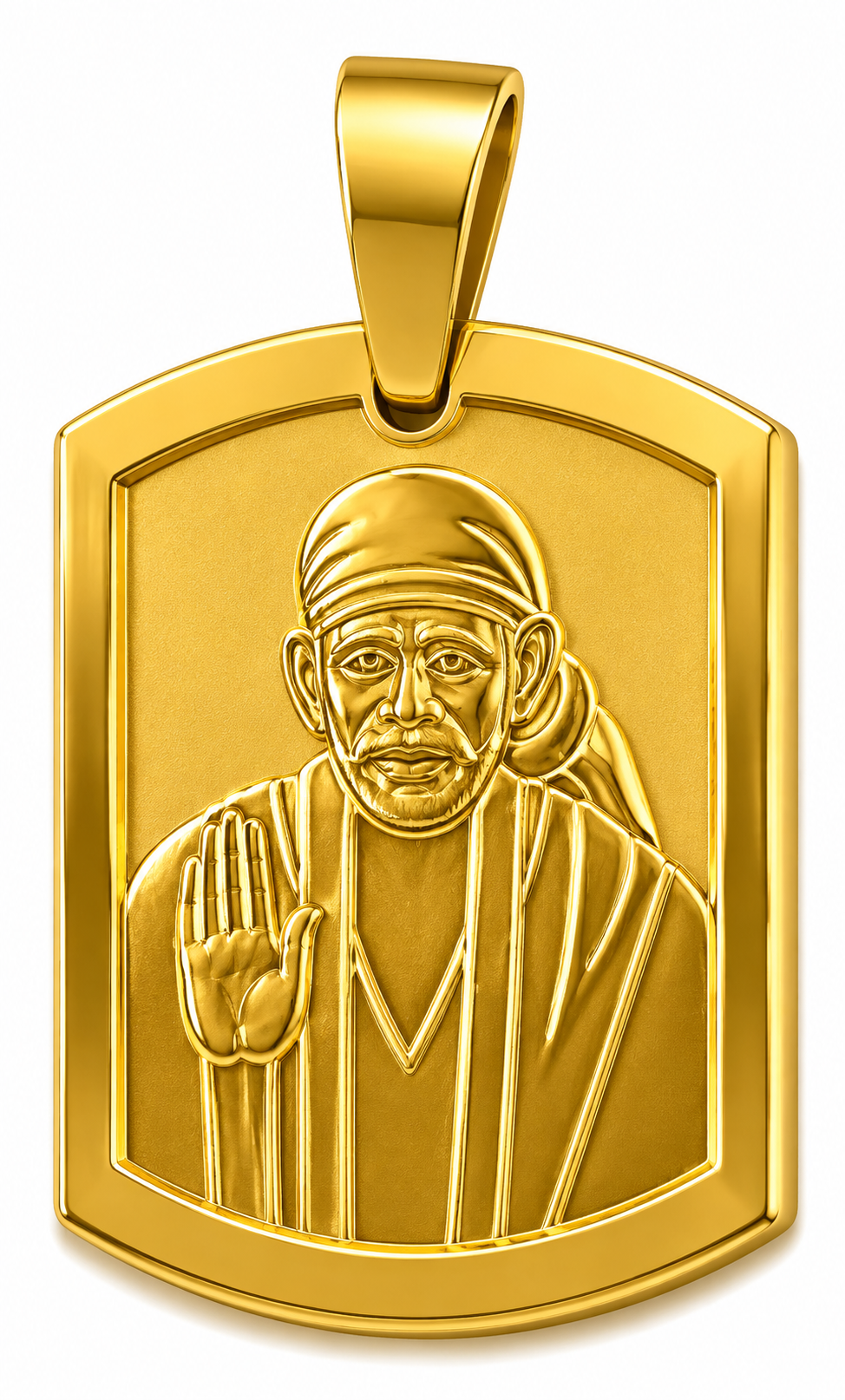 Sai Baba Full Gold Square Locket | 28mm | Brass Stainless Steel | Glossy Gold | Men | Everyday Wear