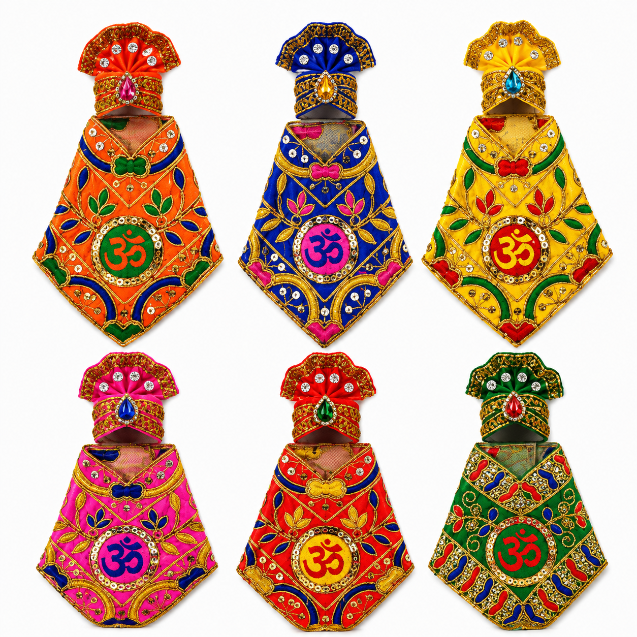 Sai Baba Idol Dress Vastra Shawl | Pack of 6 | For 4.5 Inch (No. 1) Idol | With Turban | Velcro Lock