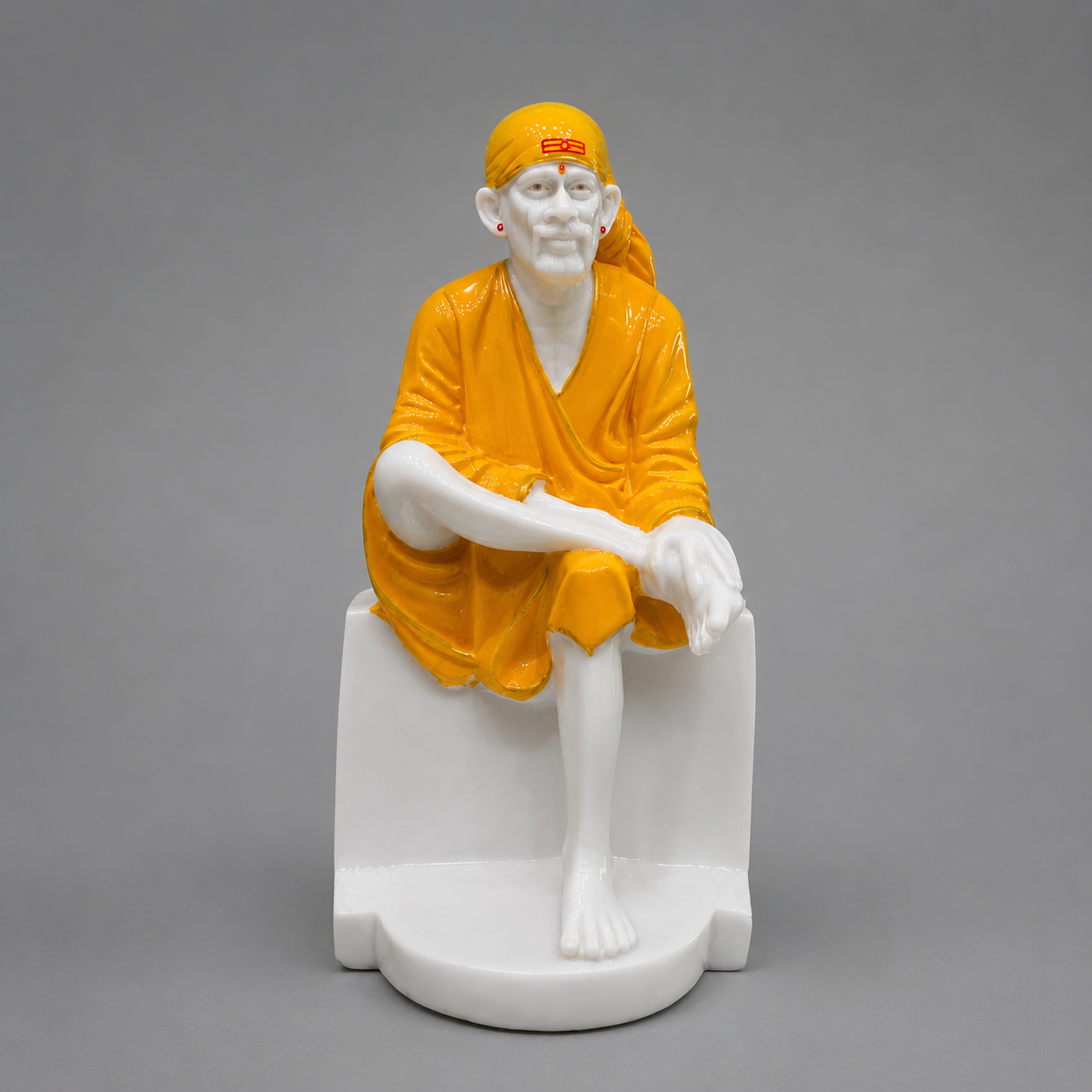 Sai Baba Marble Idol 13 inch | Orange Robe | Glossy Finish | Premium Hand-Carved Murti