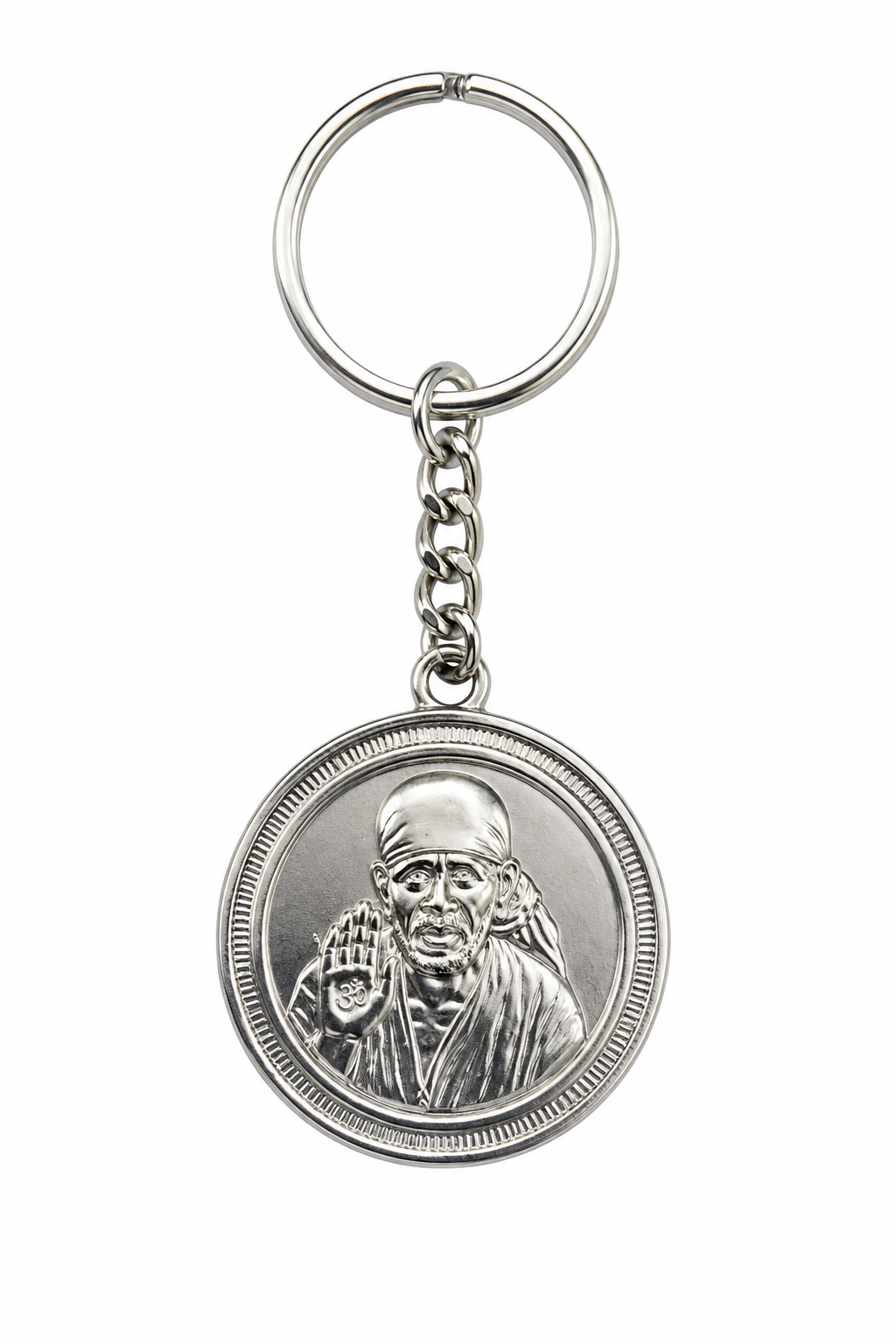 Sai Baba Silver Keychain | Stainless Steel | Laser Cut Pendant | Car Bike Home Keys | Divine Blessings Gift