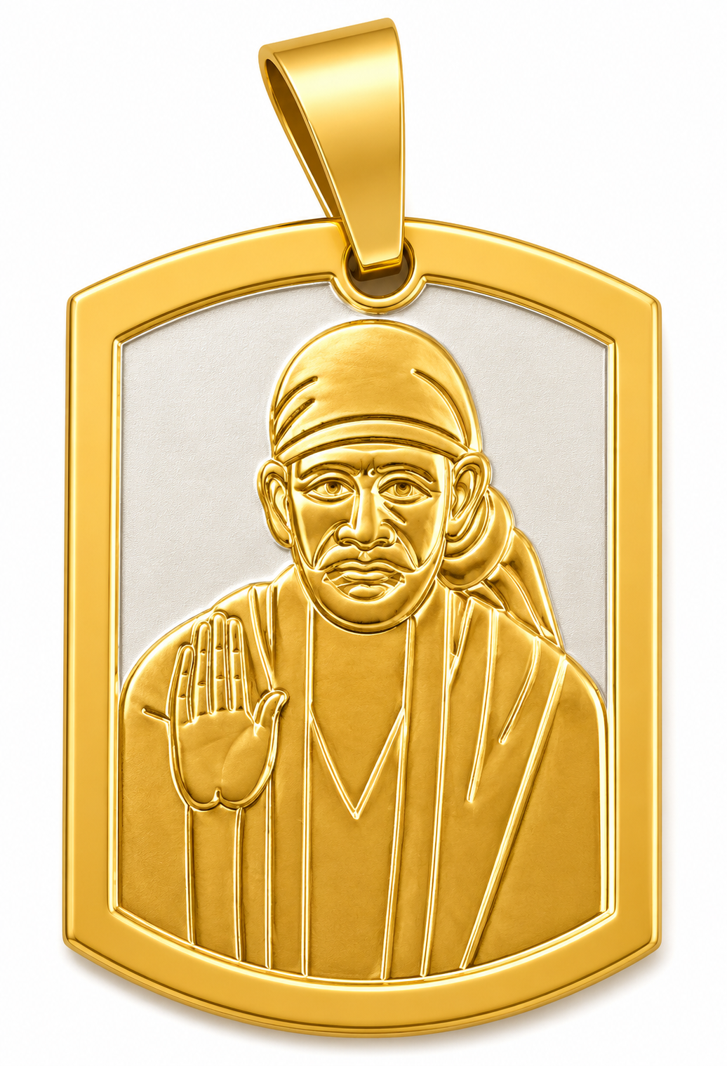 Sai Baba Two Tone Gold Half Round Pendant | 28mm | Brass Stainless Steel | Glossy | Men | Everyday Wear | Never Loses Colour