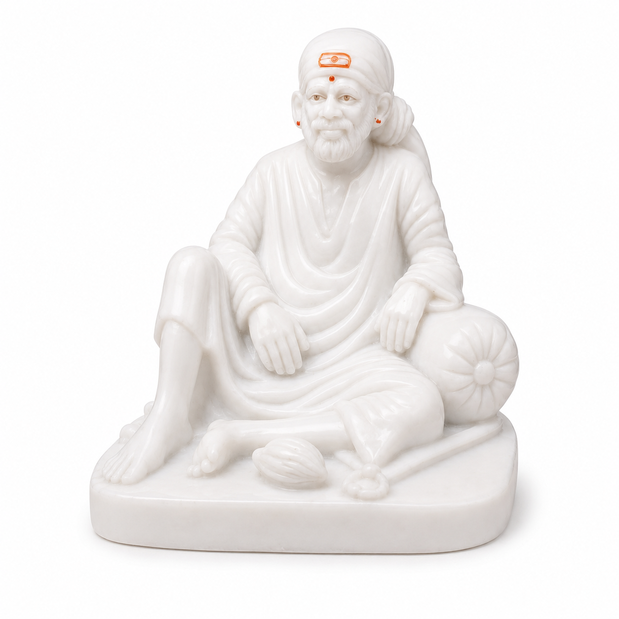 Shirdi Sai Baba Dwarkamai Sitting Idol | 5.5 Inch | White Marble Finish | Home Mandir & Decor