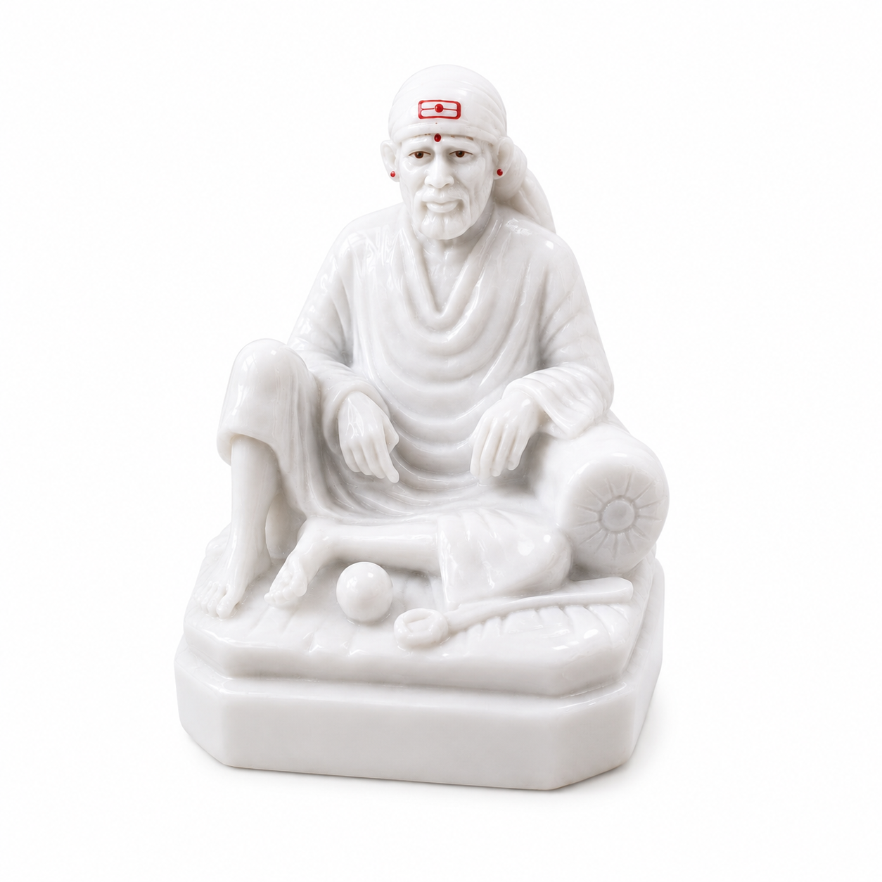 Shirdi Sai Baba Dwarkamai Sitting Idol | 7 Inch | White Marble Finish | Premium Home Mandir