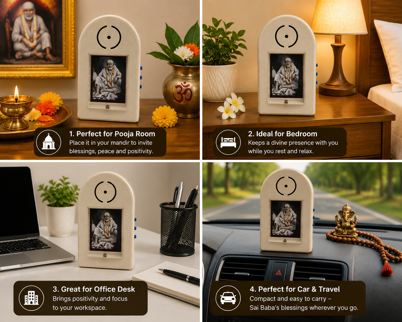 Shirdi Sai Baba Mantra Chanting Machine | White & Black | 21 Sacred Mantras | 150 GM | Meditation Pooja Worship