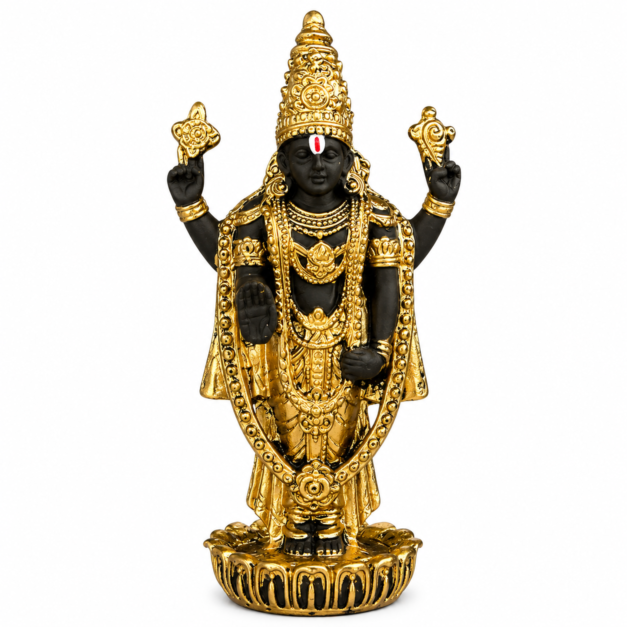 Tirupati Balaji Venkateswara Swamy Idol | Gold | 11cm | Car Dashboard & Pooja Room | Vastu Advised | Traditional