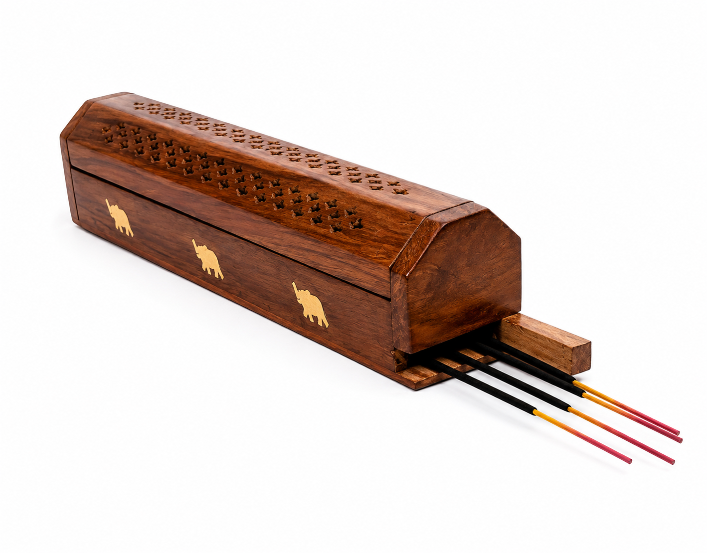 Wooden Agarbatti Stand | Rectangular | 26x4x5 CM | Antique Look | Home Temple & Office | Incense Holder