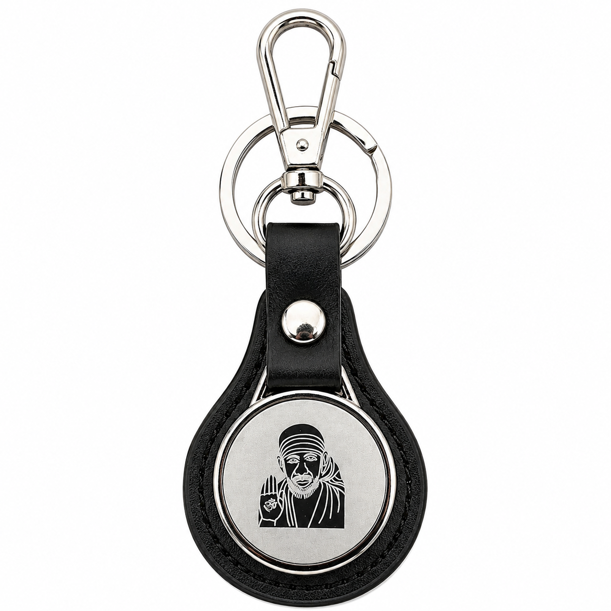 Sai Baba Blessings Black Leather Keychain | Devotional Protection Gift