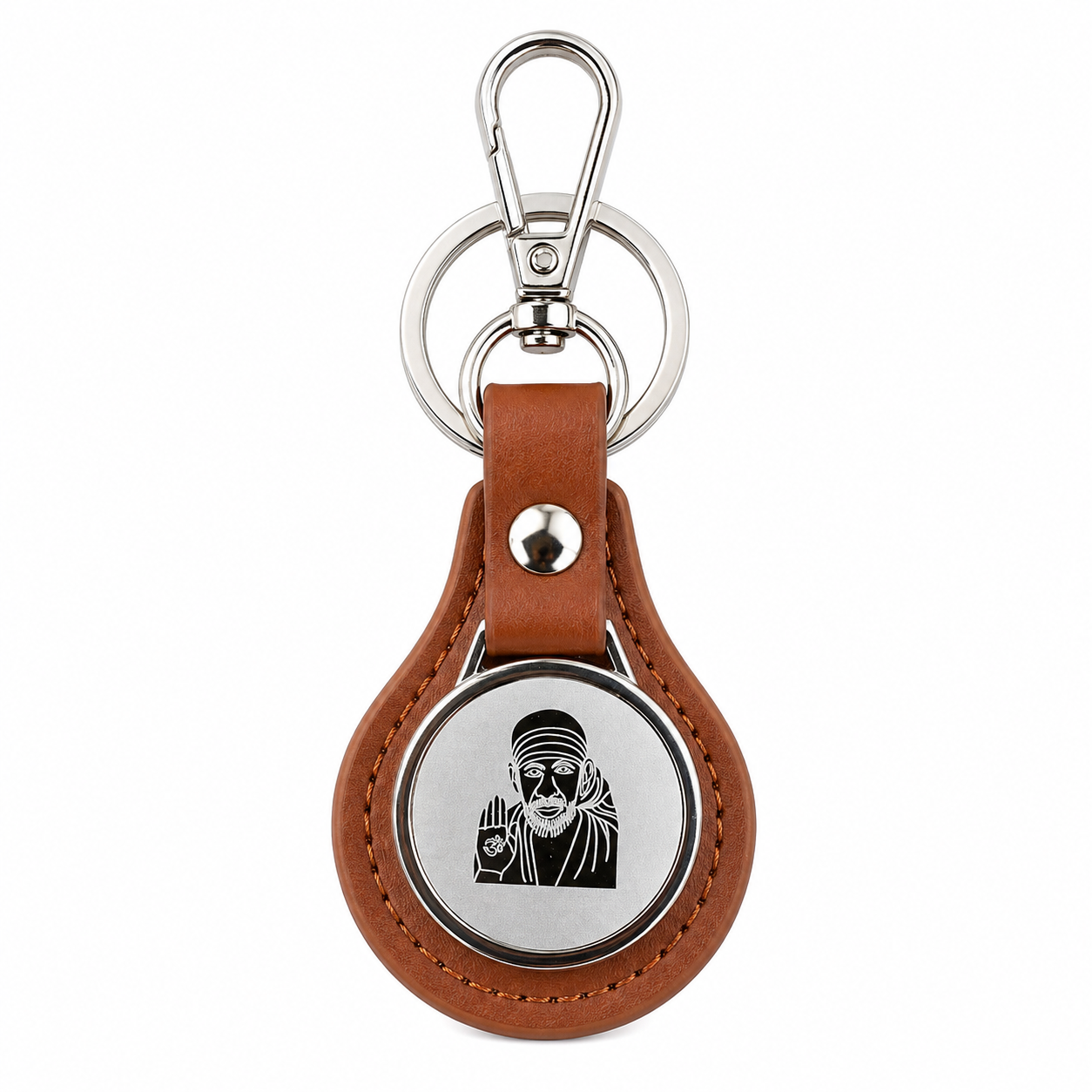 Sai Baba Brown Leather Keychain | Car, Bike, House & More | Devotional Gift