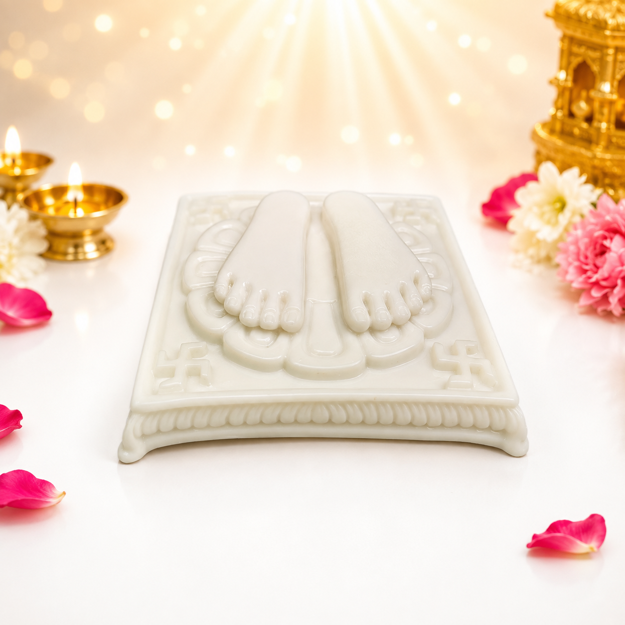 Sacred Sai Baba Charan Paduka – White Marble Finish Footprints for Home Mandir & Pooja