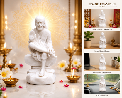 Italian Marble Ashirwad Hand Sai Baba Idol/Murti – 3.5 Inch | Decorative Statue for Home Mandir, Pooja & Office