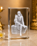 3D Crystal Sai Baba Glass Idol | Premium Devotional Glass Murti (7.5 x 5 x 5 cm)