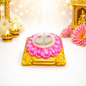 Sacred Sai Baba Charan Paduka on Pink Lotus Base with Golden Chowki | Devotional Pooja Décor