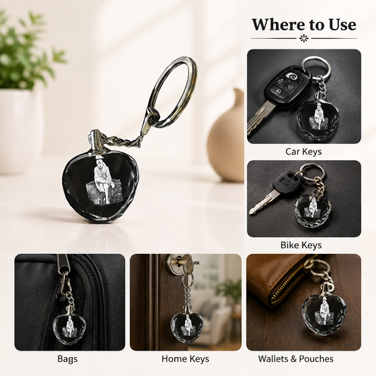 Shirdi Sai Baba Heart-Shaped Crystal Keychain | Devotional Key Ring for Car, Bike, Home Keys & Bags
