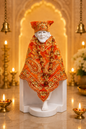 Sai Baba Idol – White Marble Finish Resin Murti with Premium Orange Embroidered Dress & Mala for Home Mandir