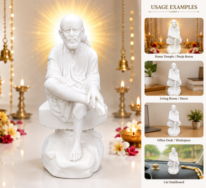 Marble Dust Sai Baba Idol/Murti – 7 Inch | Shirdi Sai Statue for Home Mandir, Pooja Room, Office Decor & Gifting