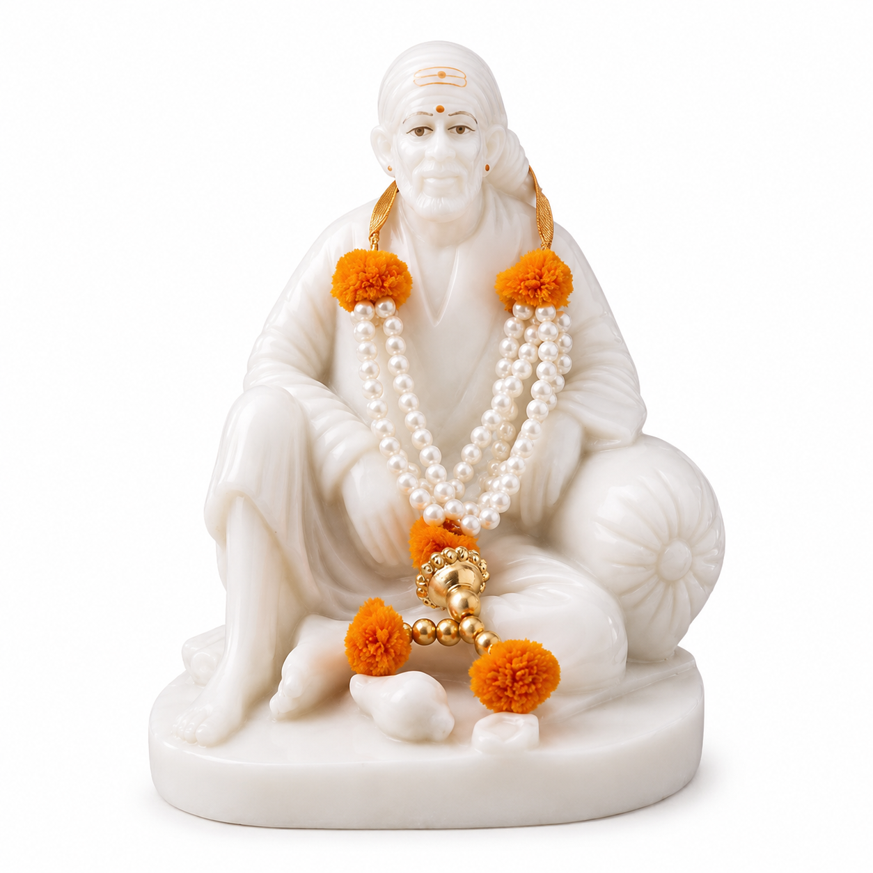 Shirdi Sai Baba Dwarkamai Sitting Idol | 4.5 Inch | White Marble Finish | Home Mandir & Decor