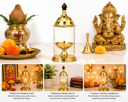 Crystal Oil Diya | Brass | Small | 100 GM | Handmade Sacred Lamp | Pooja & Gifting
