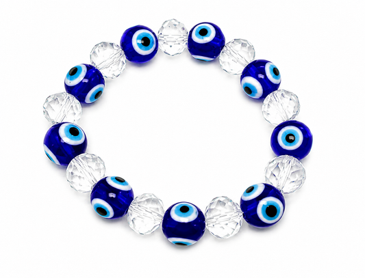 Evil Eye Wrist Bracelet | Blue & White | Elastic | Najar Dosh Protection | Stylish Devotional Jewellery