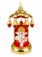 Lord Ganesh Statue with Gold Plated Umbrella Stand | Antique Marble | 6 Inch | Car Dashboard Home Decor & Gift