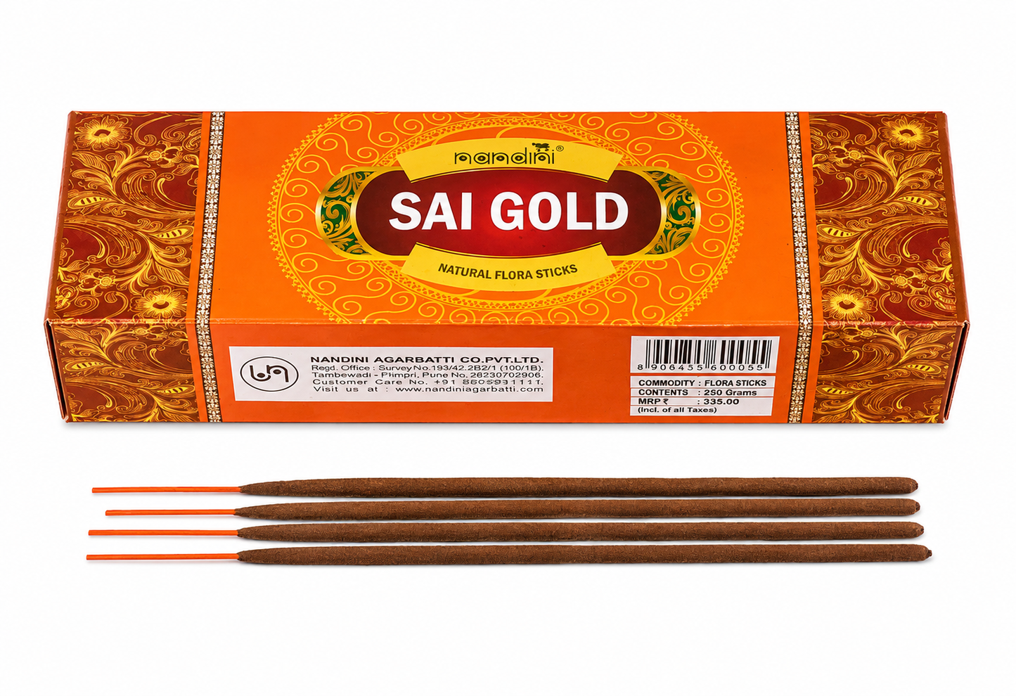 Nandini Sai Gold Natural Flora Incense Sticks | 250 GM | Long Lasting | Uplift Home & Office | Pooja