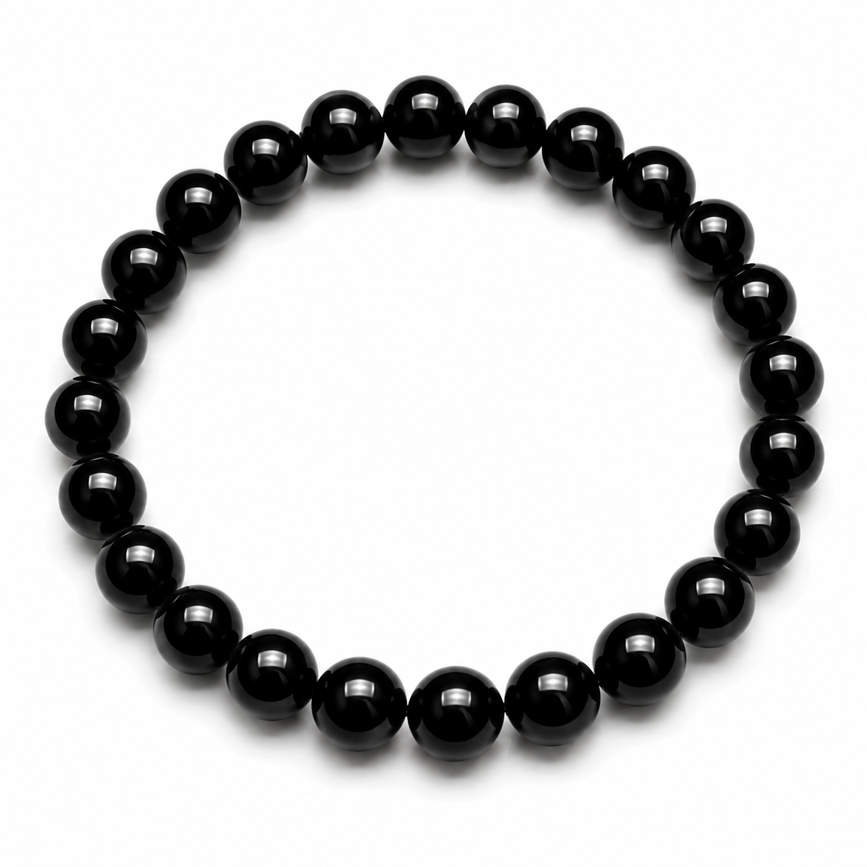 Natural Black Onyx Bracelet | Saturn Birthstone Leo | Crystal Gemstone | 22 Beads | Stretchable | 18g | Men