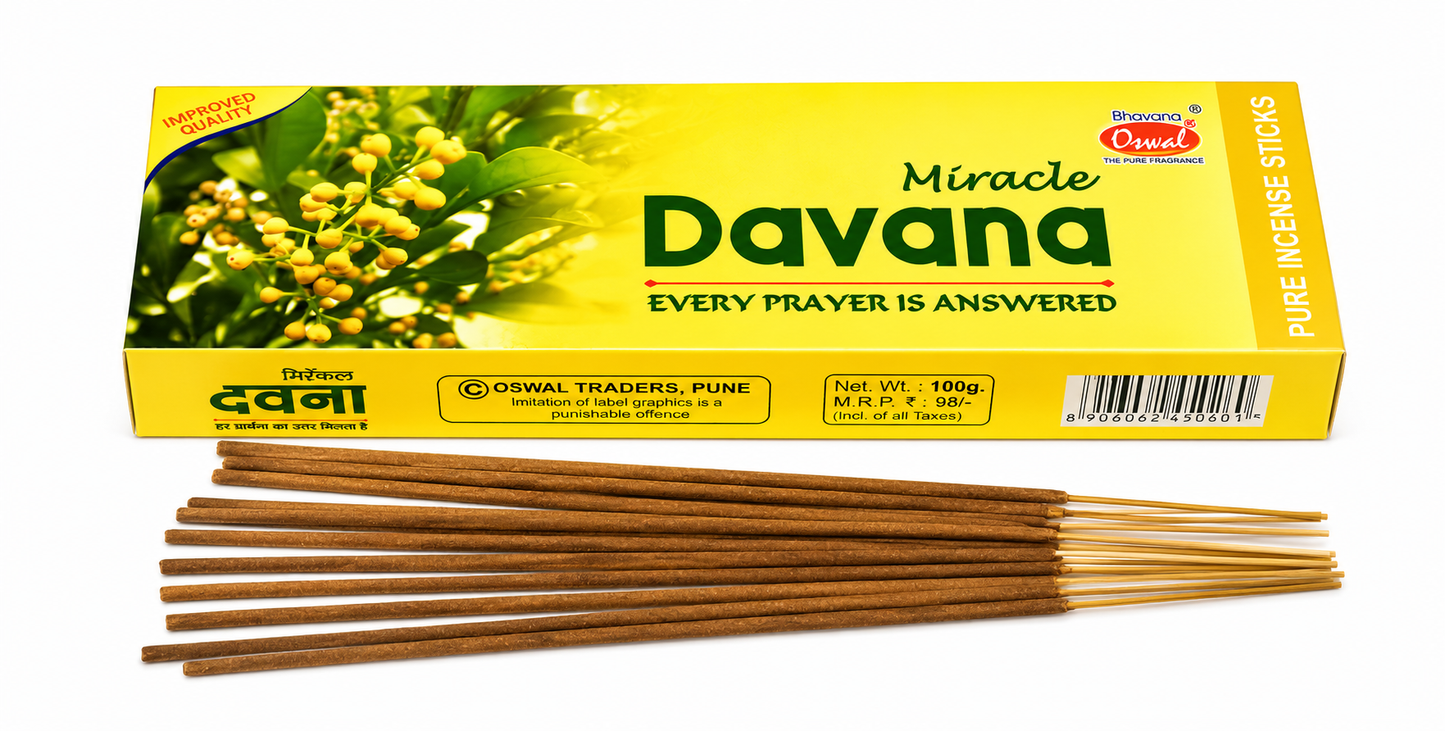 Oswal Miracle Davana Premium Incense Sticks | 100 GM | Long Lasting | Natural Air Freshener | Pooja