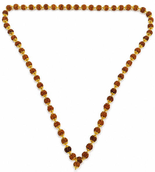 Rudraksha Mala | Golden Colour | Cleanses Mind Body & Soul | Health Happiness & Protection | Japa & Pooja