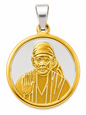 Sai Baba 2 Tone Round Pendant | 25mm | Brass Stainless Steel | Glossy Gold | Men | Everyday Wear | Never Loses Colour