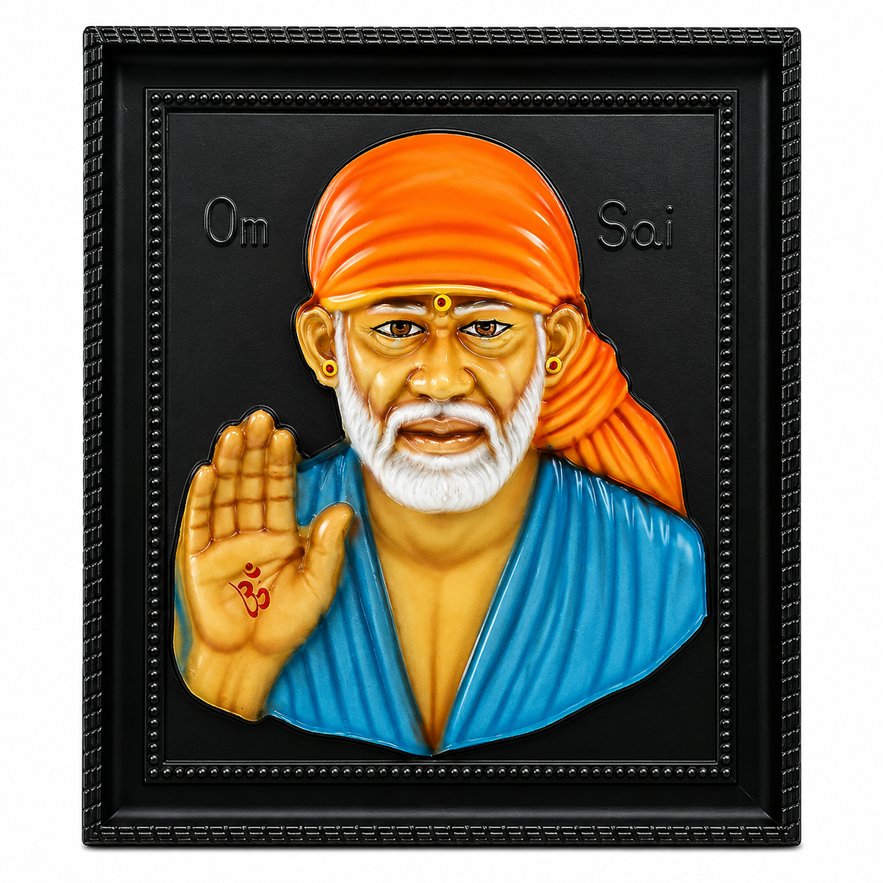 Sai Baba 3D Wall Hanging Photo Frame | 8x10 Inch | Blue | Stone | Matte Finish | Modern Style | Home Decor & Gift