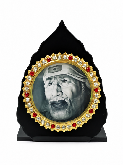 Sai Baba Acrylic Leaf Stand | Marble Look | 7x6 cm | Vastu Deity Idol | Home Decor & Gift