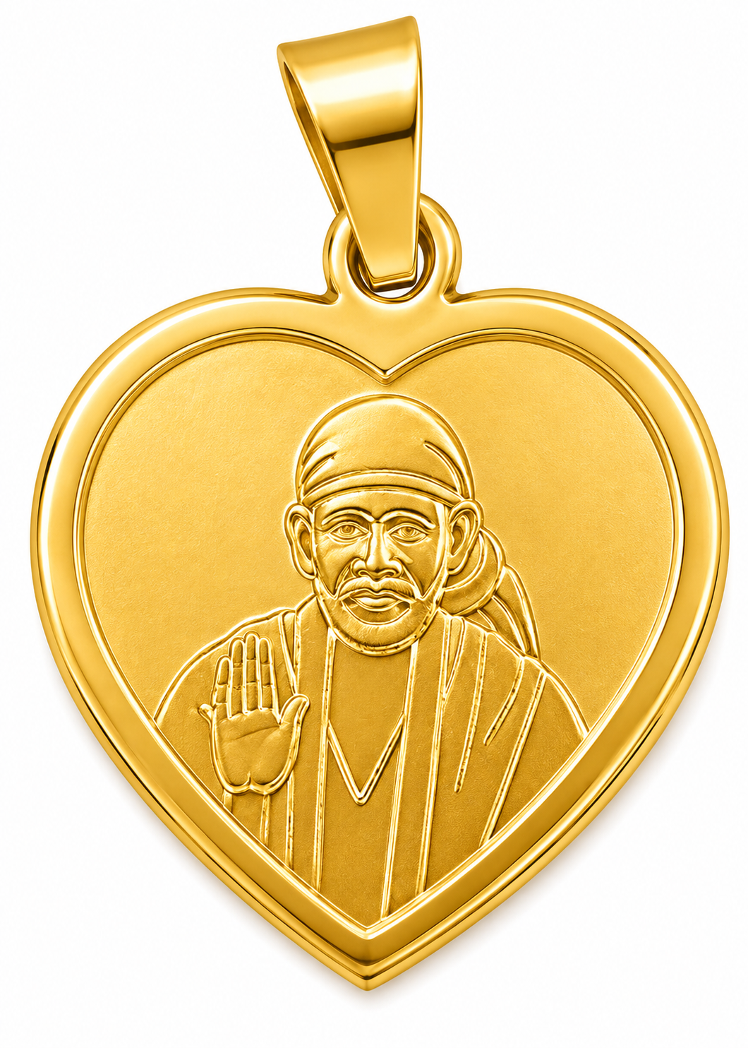 Sai Baba Ashirwad Heart Gold Pendant | 23mm | Brass Stainless Steel | Glossy Gold | Men & Women | Everyday Wear