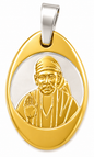 Sai Baba Ashirwad Oval 2 Tone Locket | Centre Round | 15x22mm | Brass Stainless Steel | Glossy Gold | Men & Women
