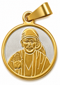 Sai Baba Ashirwad Two Tone Round Pendant | 25mm | Brass Stainless Steel | Glossy Gold | Men & Women | Everyday Wear