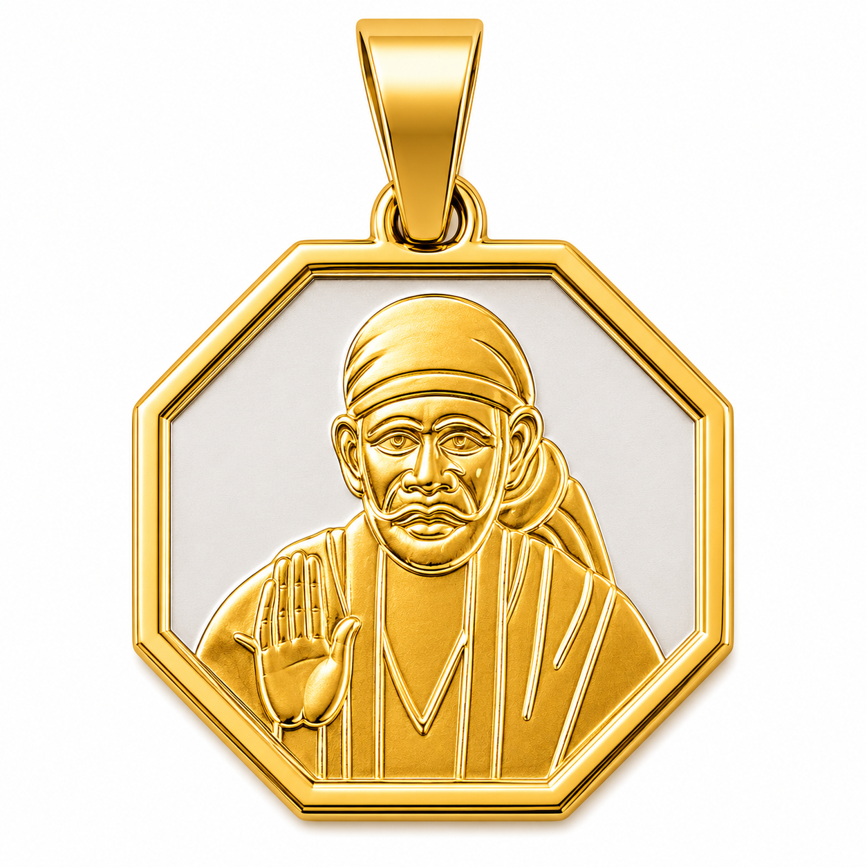 Sai Baba Ashtakoni Octagon Pendant | 25mm | Two Tone Gold | Brass Stainless Steel | Glossy | Men | Everyday Wear