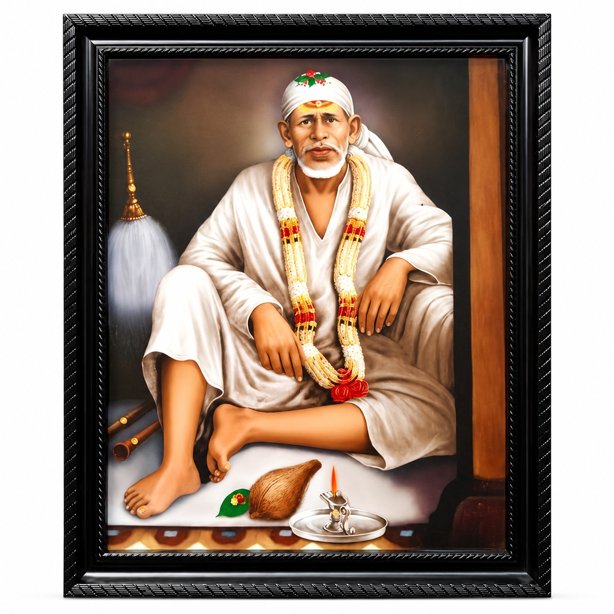 Sai Baba Black & White Photo Frame | Wood | Medium | Wall Hanging | Home Mandir & Office Decor