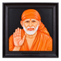 Sai Baba Blessing Marble Photo Frame | 8x10 Inch | Orange | Wood & Resin | Wall Mount | Interchangeable Mat | Modern Style