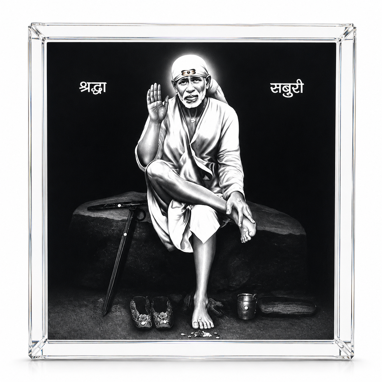 Sai Baba Dagad Acrylic Figurine | Car Dashboard, Home & Office Décor | Antique Finish | 11x4x11cm | Multicolour